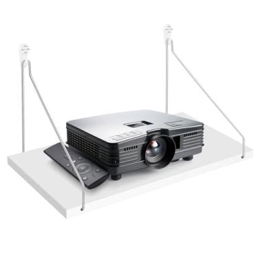 Imagem de DERTE Prateleira de projetor para parede de 30 x 15 cm, suporte de parede, organizador de madeira, acessórios para projetor, roteador, modem, cabo, caixa, cozinha, banheiro, escritório (branca)