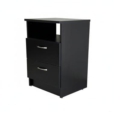 Imagem de Mesa de Cabeceira com 2 Gavetas e Compartimento Secreto, 45 x 40 x 65 cm, Preto, MDF, com Fechadura Oculta