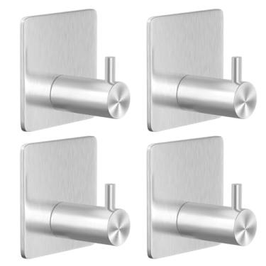 Imagem de VAEHOLD Ganchos adesivos de parede, ganchos de toalha de aço inoxidável para pendurar casaco, chapéu, chave, roupas, gancho de armário suporte de parede para cozinha, banheiro, escritório (4, prata)