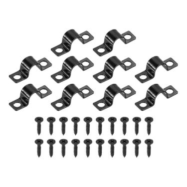Imagem de HARFINGTON Braçadeira de tubo em forma de U de 3/8 polegadas, 25 peças, clipes de tensão, aço carbono, furo duplo, braçadeira com parafusos para fixação de cabo de tubo (10 mm, preto)