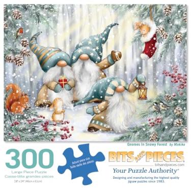 Imagem de Bits and Pieces - Quebra-cabeça de 300 peças para adultos - 45,7 cm x 61 cm - Gnomos na floresta nevada - 300 peças grandes quebra-cabeça de inverno fofo da Makiko