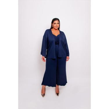 Imagem de Conjunto Plus Size Feminino Calça Pantalona, Top e Kimono-Feminino
