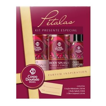 Imagem de Kit Presenteavel Pétalas Parfum Inspiration Corpo Dourado Body Splash, Loção Hidratante 250ml Cada Óleo Corporal 120ml Floral Musk Perfume Feminino Intenso Hidratação Profunda Pele Macia Iluminada Alta Fixação