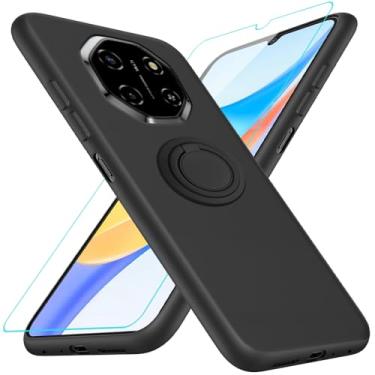 Imagem de Capa de telefone compatível com Blackview Shark 6 com protetor de tela, suporte de anel giratório de 360° com suporte/suporte de silicone TPU à prova de choque para Blackview Shark6 5G 2025 - preta