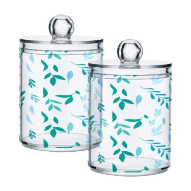 Imagem de Qilmy Pacote com 2 suportes Aqua Foliage Qtip, frascos de boticário de 400 ml, vasilha organizadora de banheiro para cotonetes, bolas de algodão, almofadas de maquiagem, fio dental, sais de banho