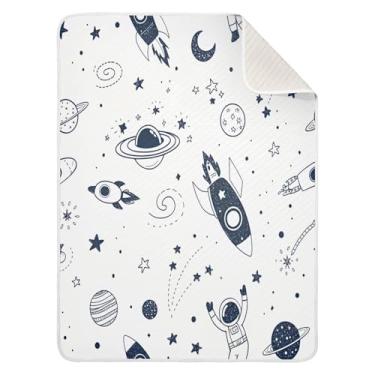 Imagem de Qilmy Cobertor de bebê com estampa espacial 76 x 101 cm, cobertor infantil de algodão macio para meninos e meninas, cobertor leve e quente para bebês e bebês recém-nascidos