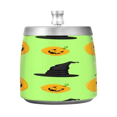 Imagem de Qilmy Cinzeiro de aço inoxidável Yellow Pumpkins com tampa - Cinzeiro de cigarro à prova de vento sem cheiro sem fumaça para casa, escritório, carro, pátio, varanda (uso interno e externo)