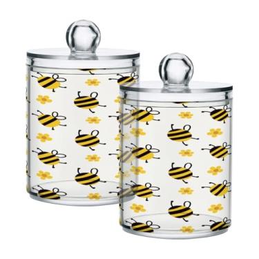 Imagem de Qilmy Flying Bumble Bees Suporte Qtip pacote com 2, frascos de boticário de 400 ml, vasilha organizadora de banheiro para cotonetes, bolas de algodão, almofadas de maquiagem, fio dental, sais de banho
