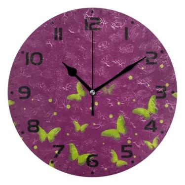 Imagem de JUZIHAI Relógio de parede vermelho borboleta silencioso, sem tique-taque, redondo, operado por bateria, fácil de ler, relógio decorativo de parede para casa, cozinha, sala de estar, quarto, escritório