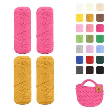 Imagem de Maxee Pacote com 4 fios de camiseta premium (200 g/75 m cada), fio de fita macia para crochê e tricô - cor intensiva e fácil de cuidar