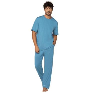 Imagem de Pijama Masculino Manga Curta com Calça Lupo 28630 Algodão., G, Azul