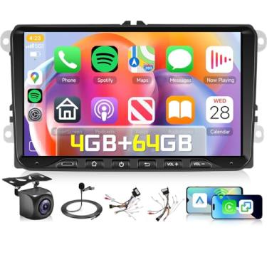 Imagem de Estéreo automotivo 4G + 64G para VW Seat Golf Passat B6 B7 Polo Jetta Caddy Tiguan Touran Skoda com Carplay sem fio Android Auto, tela sensível ao toque Double Din de 22 cm, rádio 5G-WiFi, GPS