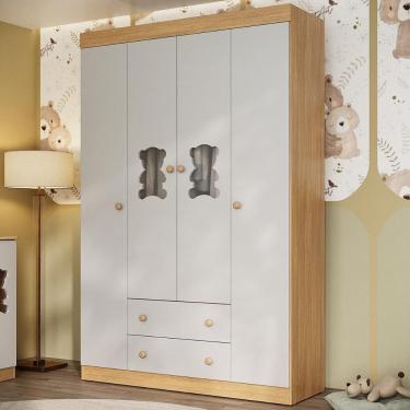 Imagem de Guarda-roupa Infantil 122cm com Vidro 4 Portas e 2 Gavetas Teddy Multimóveis MP4488