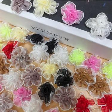 Imagem de 50 peças fitas de cetim rosas tecido flores para costura multicoloridas enfeites de flores fita laços cravo apliques costura artesanato (F)