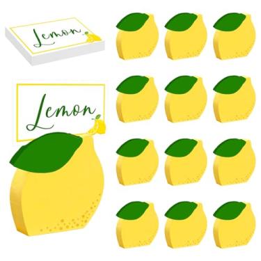 Imagem de JarThenaAMCS Summer 12 peças de porta-cartões de lugar de madeira com cartões de nome amarelo limão suporte de número de mesa suporte de exibição para mesa de festa suprimentos