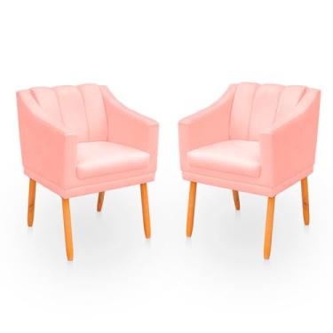 Imagem de Kit com 2 Cadeiras Poltrona para Sala Moderna e Confortável Mila Suede (Rosa Bebe)