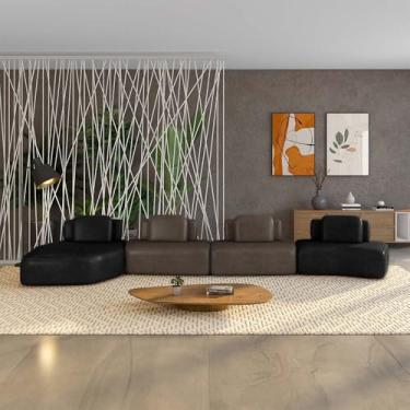 Imagem de Sofá Ilha Sala de Estar Dakota 4 Módulos 626cm Encostos Almofadas Soltas PU Preto/Marrom G33 - Gran Belo