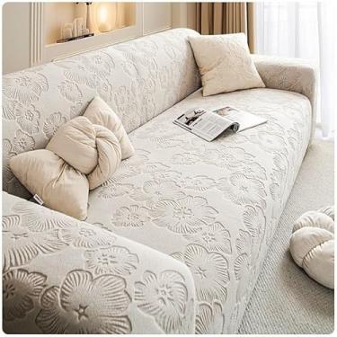Imagem de Capa de sofá 1, 2, 3, 4 e 5 lugares, protetor móveis veludo grosso luxo, capa cor sólida, elástica para cadeira reclinável(Beige,2-seat 145-185cm)