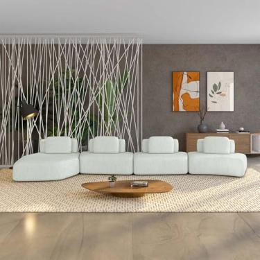 Imagem de Sofá Ilha Sala de Estar Dakota 4 Módulos 626cm Encostos Almofadas Soltas Linho Cinza G33 - Gran Belo