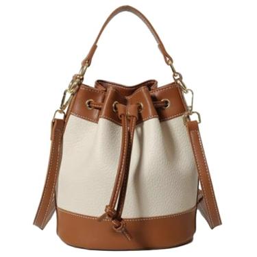 Imagem de Bolsa feminina retrô chique Hobo com cordão e alça ajustável bolsa de ombro leve para todas as estações, Branco-marrom