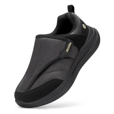 Imagem de FitVille Sapatos masculinos para diabéticos, alívio da dor, inchaço, alça ajustável para pés sensíveis, conforto o dia todo para caminhadas e trabalho, EasyTop Pro V2, Preto Jet, 15 Wide