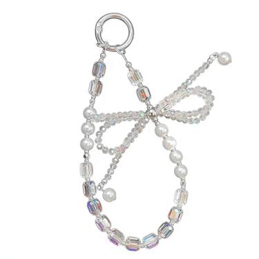 Imagem de LUVI Corrente de berloque de telefone com contas, cordão de pulso, contas de laço, pulseira de pérolas, acessórios bonitos da moda para bolsa, chaveiro, AirPods, câmera, pingentes, decoração para