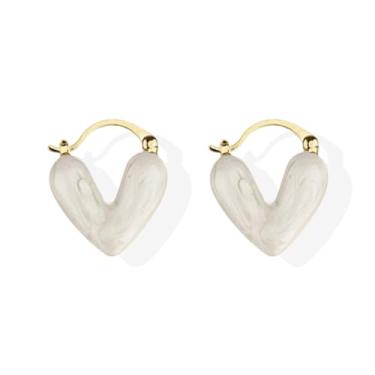 Imagem de Brincos de coração de ouro, brincos de argola para mulheres, pequenos brincos de argola de prata, brincos de coração de ouro, brincos de strass, presente de joias, Latão, Sem pedra preciosa