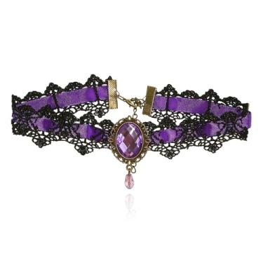 Imagem de CSIYANJRY99 Gargantilha de renda gótica - Colar de cristal preto, estilo boho e gótico, perfeito para o Dia das Bruxas, 20cm, Zinco, Zircônia cúbica