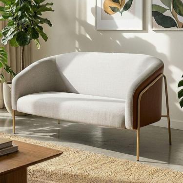 Imagem de Sofá 2 Lugares Stella Industrial Alta Champanhe Sintético Pu Nozes Linho Cinza D03 - D`rossi