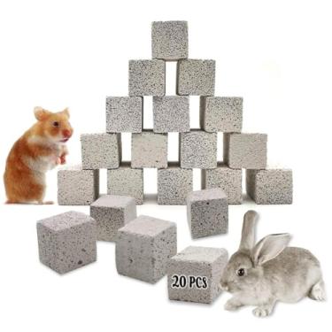 Imagem de Hamiledyi 20 peças de blocos de lava de chinchila em forma de flor, brinquedos para mastigar coelhinho, dentes de lava, pedra de cálcio mineral para hamsters, coelhos, chinchilas, esquilos, ratos