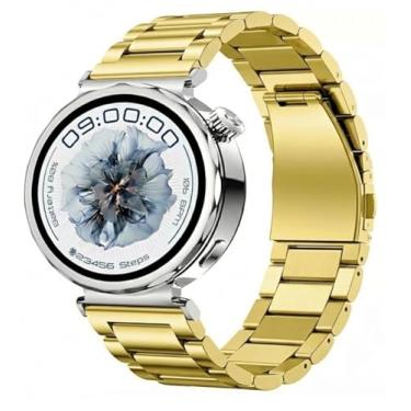 Imagem de Pulseira de Aço Inoxidável (Dourada) para Smartwatch Aurafit Ella 4 AM35 – Metal de Elo Sólido, Fecho de Segurança e Acabamento Premium