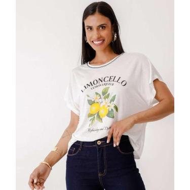 Imagem de Camiseta Feminina Estampa Frontal Manga Curta Marisa-66086, Off white,