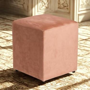 Imagem de Puff quadrado em MDF e Estofado em Veludo suporta até 150kl sala，quarto，pufe，puff redondo(Salmão)
