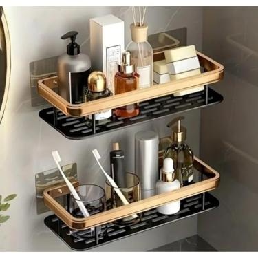 Imagem de Kit Suporte De Shampoo Organizador Metal Prateleiras De Banheiro Cozinha Sem Furo prateleira ，acess��rios para banheiro，suporte shampoo (Dourado 2 Peças (Retangulo))