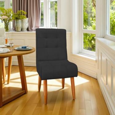 Imagem de Cadeira de Jantar com Encosto Alto de Suede - Estilosa para Sala, Mesa de Jantar e Cozinha, Confortável e Durável (Preto)