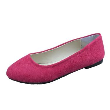 Imagem de Mocassim feminino casual com bico arredondado design totalmente fechado sola macia para seleção de tamanho estendido, Rosa choque, 34