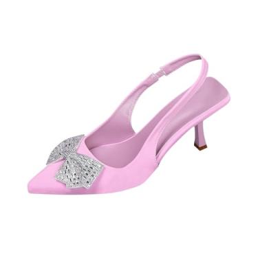 Imagem de Sapato feminino casual fechado com strass adornado salto versátil plus size com salto de 7,5 cm/2,95 pol, primavera verão calçado moderno, rosa, 34