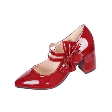 Imagem de Sandália feminina de salto com detalhe de laço, bico fino, salto bloco fechado para conforto casual em tamanhos grandes, Vinho vinho, 35