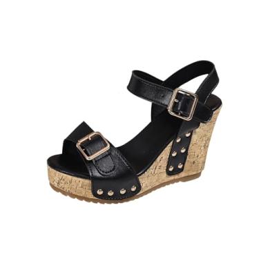 Imagem de Sandália feminina casual confortável lisa peep toe aberto com tira em plataforma Plus em vários encaixes, Preto, 38