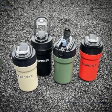 Imagem de Kit 10 Garrafa Térmica Copo Inox 500ml Canudo Alça Esporte Academia