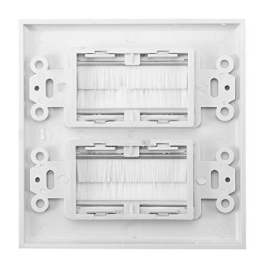 Imagem de Generic Escova de Plástico Placa de Parede Tampa de Saída de Cabo Painel Multimídia Branco ABS 12,5 "x 11,5 Cm para Escritório Doméstico (Boca dupla)