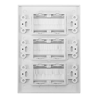 Imagem de Generic Escova de Plástico Placa de Parede Tampa de Saída de Cabo Painel Multimídia Branco ABS 12,5 "x 11,5 Cm para Escritório Doméstico (Três bocas)