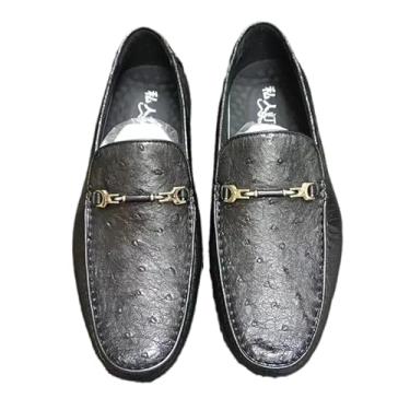 Imagem de Sapato masculino autêntico de pele de avestruz verdadeira, preto, couro exótico, masculino, sem cadarço, sola macia, sem cadarço, Preto, 39