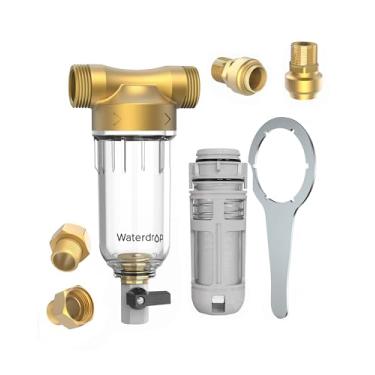 Imagem de Filtro de sedimento de giro de água – Sistema de pré-filtragem de casa inteira, função de lavagem traseira, 50 microfones, 1 MNPT + 3/4" FNPT, prende ferrugem, poeira, areia, livre de BPA, estrutura de liga de molibdênio 316L resistente