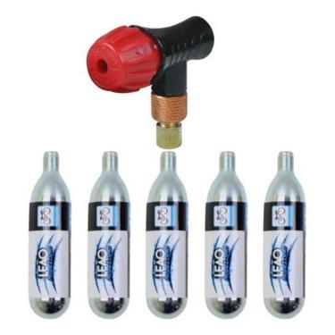 Imagem de Bomba Encher Pneus Adaptador Co2 Bike Ciclismo + 5 Cilindros-Unissex