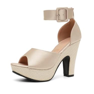 Imagem de Navasen Sandália feminina plataforma salto bloco peep toe tira no tornozelo, vestido de casamento, Nude, 8.5