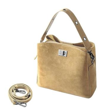 Imagem de Bolsas femininas de camurça de couro legítimo, vintage, bolsa Hobo, bolsa folgada, bolsa tiracolo de ombro, Cáqui novo, Large