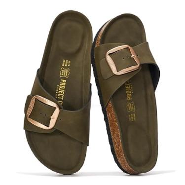 Imagem de Project Cloud Sandálias femininas de couro genuíno elegantes para praia de verão - chinelos e chinelos com palmilha de espuma viscoelástica sandálias femininas confortáveis, Azeitona envelhecida, 38