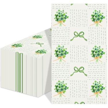Imagem de 50 guardanapos de papel de dia de São Patrício aquarela xadrez arco de trevo guardanapos de coquetel descartáveis papel trevo verde toalhas de mão para artigos de festa de piquenique de aniversário 11