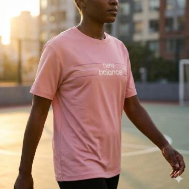 Imagem de Camiseta Feminina New Balance Linear Performance Rosa, Rosa, Branco, G